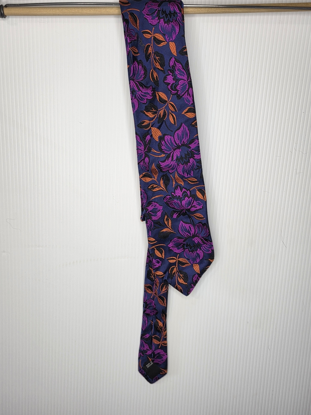 Duchamp London Silk Tie Made in England Floral Jacquard Purple Orange Blue
